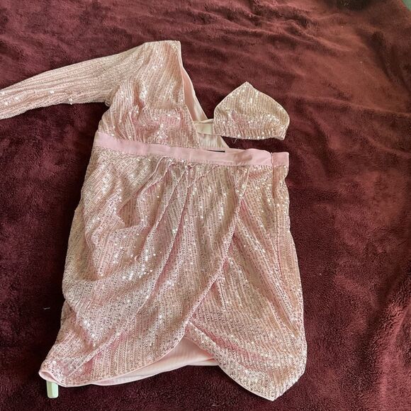 Area Stars Pink Sequin Asymmetric Cut Out Party Mini Dress Size M - Picture 6 of 7
